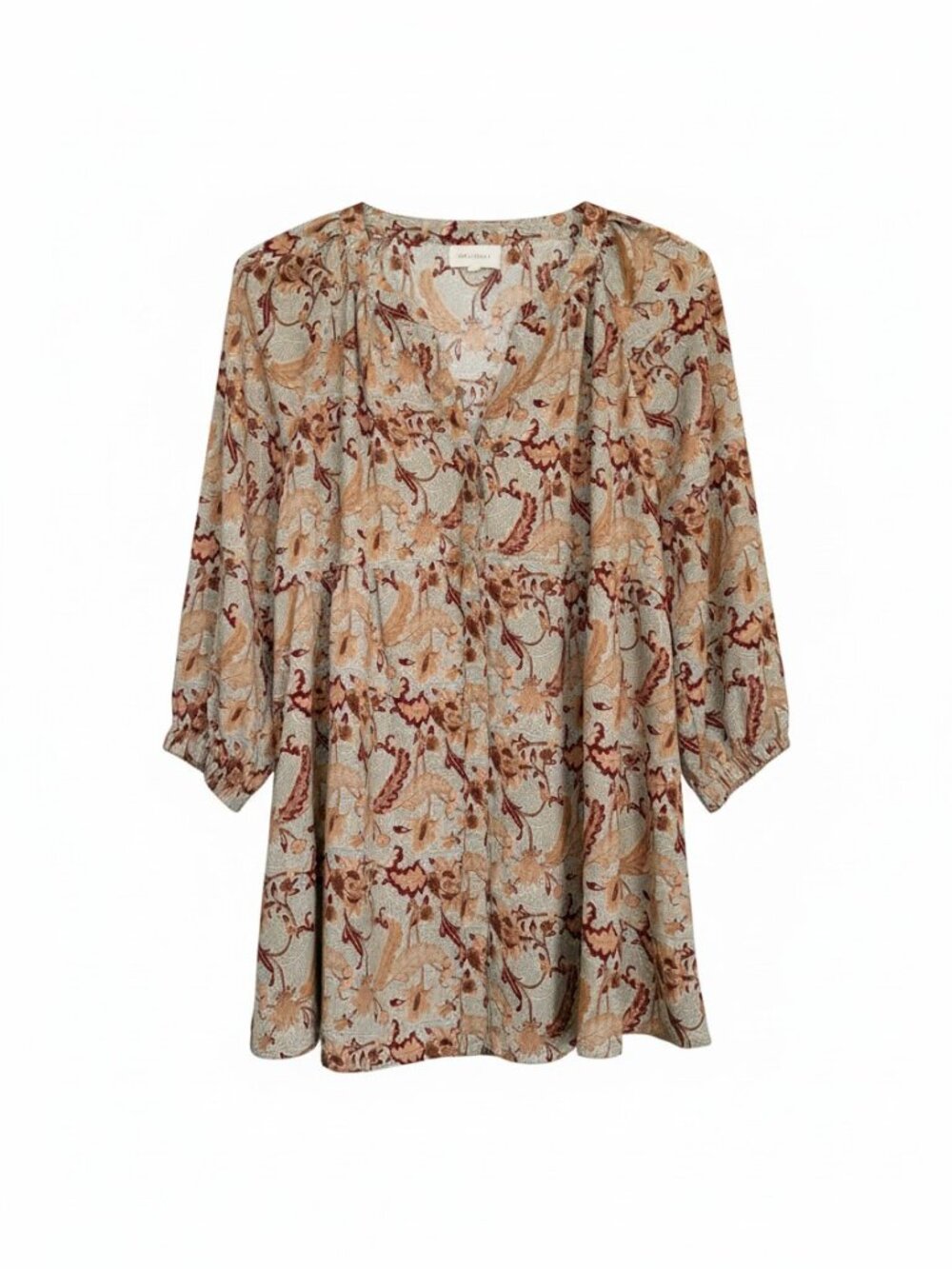 Nordstrom Melloday Floral Paisley Babydoll Tunic Earth Tone Boho Size L